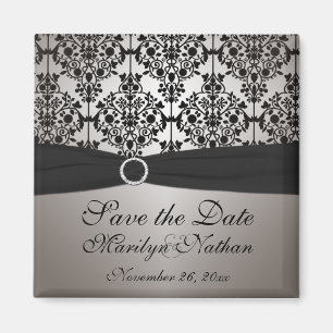 Grey and Black Damask Wedding Favour Magnet