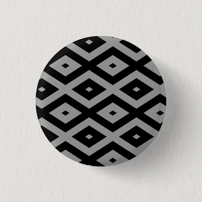 Grey and black diamond pattern 1 inch round button (Front)