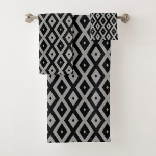 Grey and black diamond pattern bath towel set