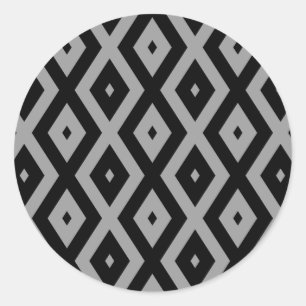 Grey and black diamond pattern classic round sticker