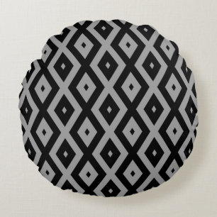Grey and black diamond pattern round pillow