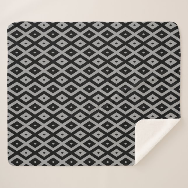 Grey and black diamond pattern sherpa blanket (Front (Horizontal))