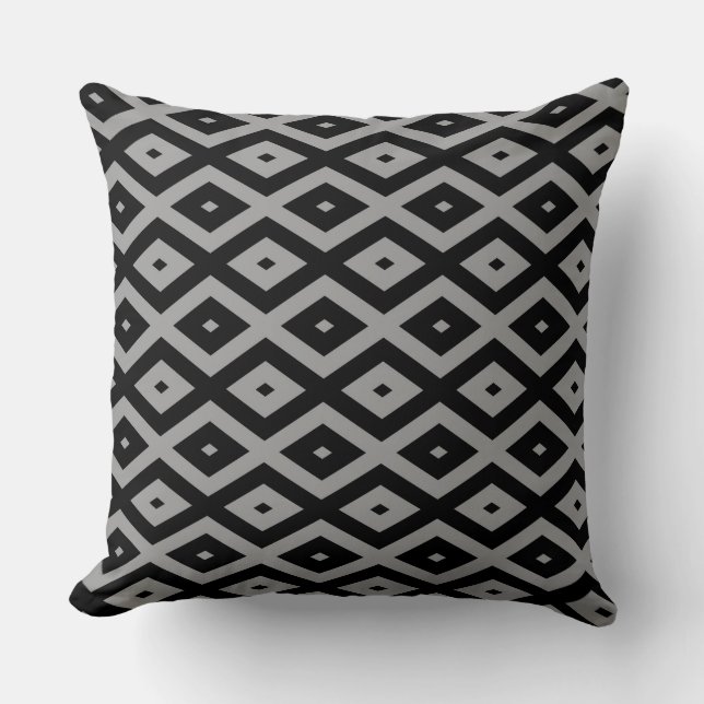 Grey and black diamond pattern throw pillow (Front)