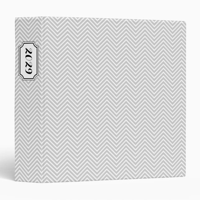 Grey and Black Elegant Chevron and Bookplate Label Binder (Front/Spine)