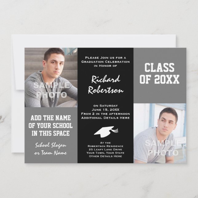 Grey and Black Elegant Custom Athlete Graduation Invitation (Front)