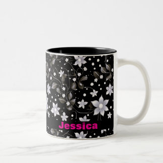 Grey and Black Floral Pattern Two-Tone Coffee Mug