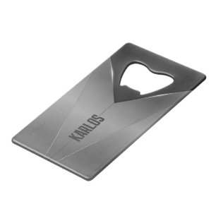 Grey and black geometric metallic design credit card bottle opener