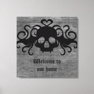 Grey and black goth fanged vampire skull canvas print