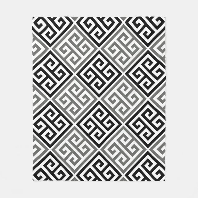 Grey And Black Greek Key Motif Fleece Blanket (Front)