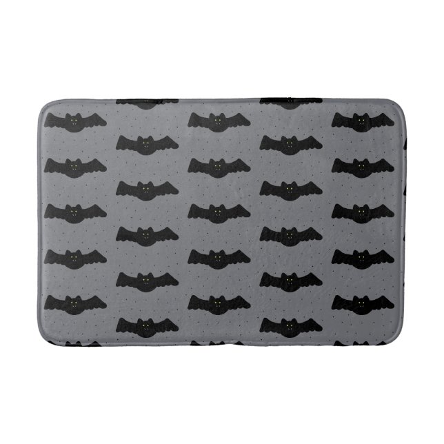 Grey and Black Halloween Bats Bath Mat (Front)