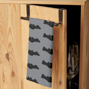 Grey and Black Halloween Bats Kitchen Towel
