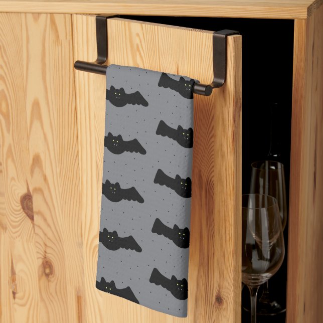 Grey and Black Halloween Bats Kitchen Towel (Thirds Fold)