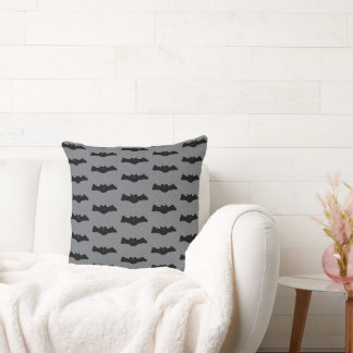Grey and Black Halloween Bats Throw Pillow
