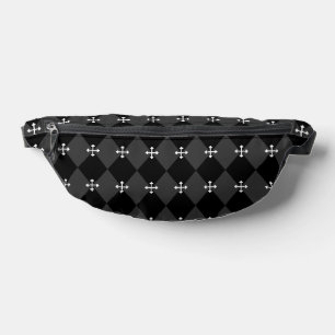 Grey and Black Harlequin Design with Gothic Cross Fanny Pack