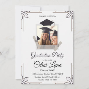 Grey and Black Illustrative Graduation Party Invitation