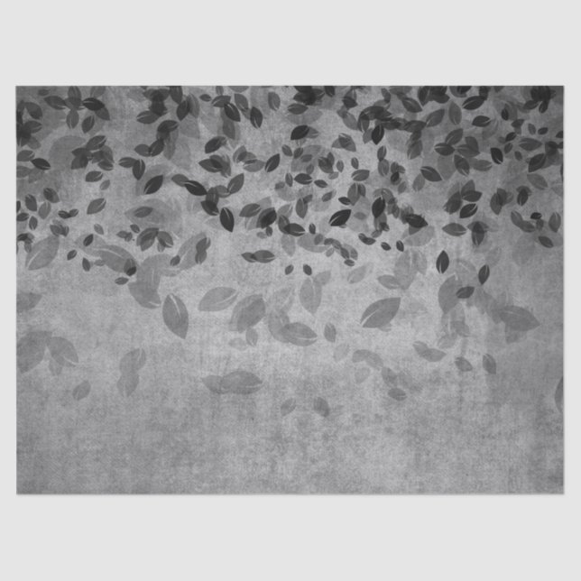 Grey and Black Leaves on Grey Decoupage Tissue Paper (Front)