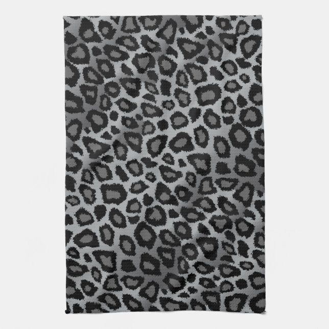 Grey and Black Leopard Animal Print Kitchen Towel (Vertical)