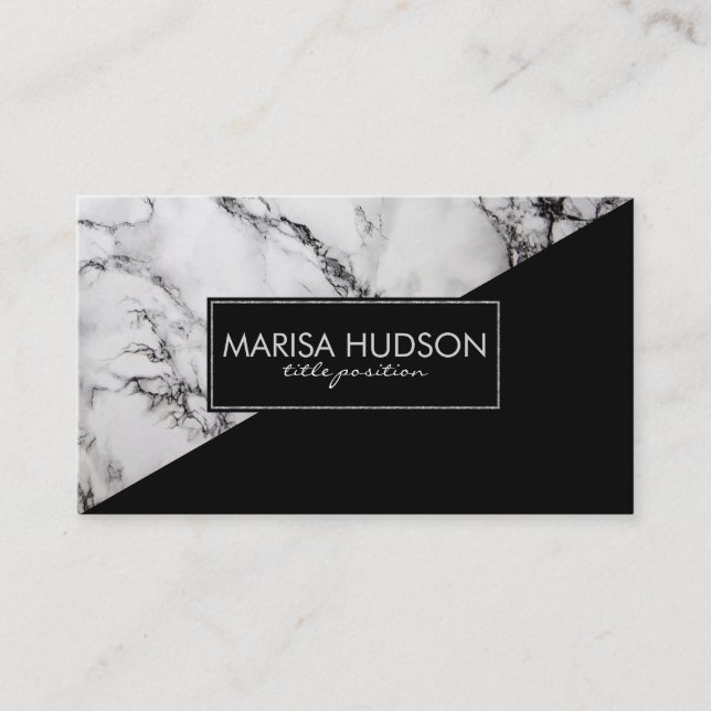 Grey And Black Marble And Black Triangle Business Card (Front)