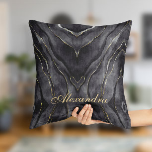 Grey and black marble Throw Pillow