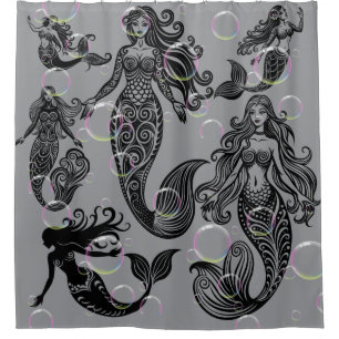 Grey and Black Mermaid Shower Curtain