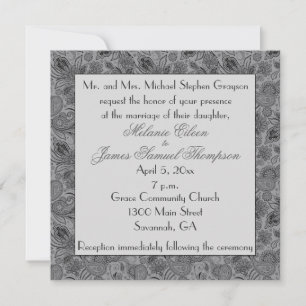 Grey and Black Paisley Wedding Invitation
