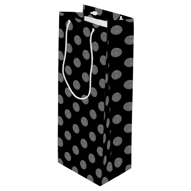 Grey and black polka dots wine gift bag (Front Angled)