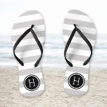 Grey and Black Preppy Stripes Monogram Flip Flops<br><div class="desc">Custom printed flip flop sandals with a preppy nautical stripe pattern and your custom monogram or other text in a circle frame. Click Customize It to change text fonts and colours or add your own images to create a unique one of a kind design!</div>