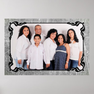 Grey and Black Script Border Family Photo Poster