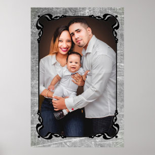Grey and Black Script Border Family Photo Poster