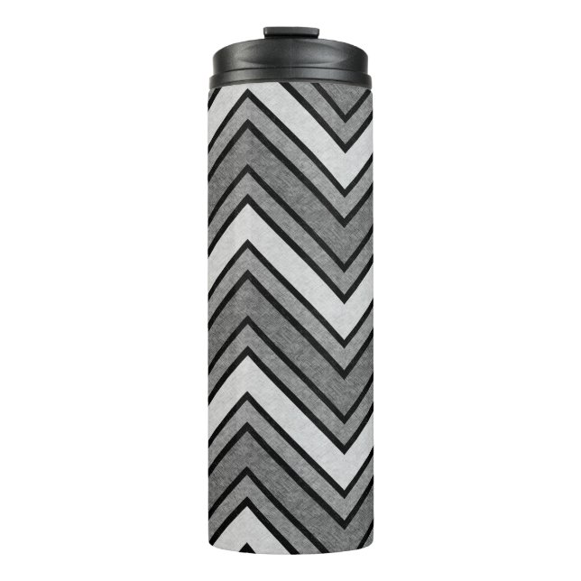 Grey and black sketch chevron thermal tumbler (Front)