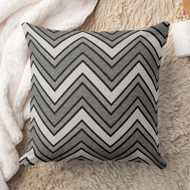 Grey and black sketch chevron throw pillow (Blanket)