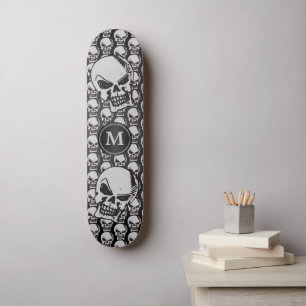 Grey and Black Skull Heads - Monogram Skateboard