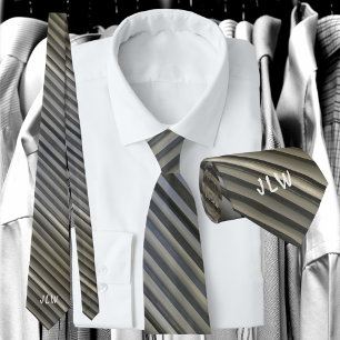 Grey and Black Smokey Monochromatic Stripes Tie