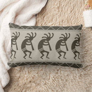 Grey And Black Southwest Kokopelli Aztec Pattern Lumbar Pillow