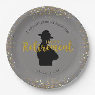 Grey and Black State Trooper Retirement Paper Plate
