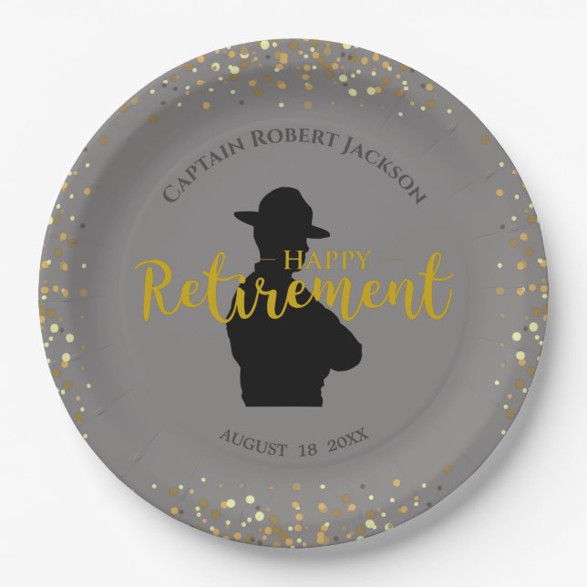 Grey and Black State Trooper Retirement    Paper Plate (Front)