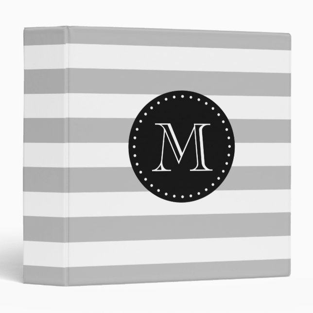 Grey and Black Stripes Custom Monogram Binder (Front/Spine)