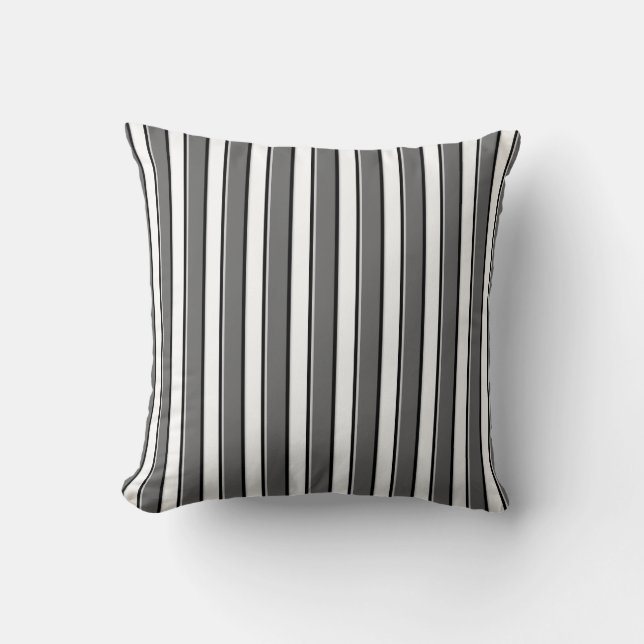 Grey and Black Stripes on White Throw Pillow (Front)