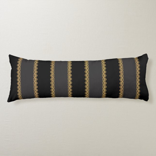 Grey and Black Stripes with Gold Lace Body Pillow (Front)