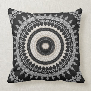 Grey and Black Taupe Bohemian Mandala Pillow