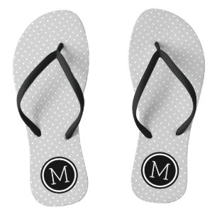 Grey and Black Tiny Dots Monogram Flip Flops