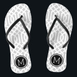 Grey and Black Trellis Monogram Flip Flops<br><div class="desc">Custom printed flip flop sandals with a stylish modern trellis pattern and your custom monogram or other text in a circle frame. Click Customize It to change text fonts and colours or add your own images to create a unique one of a kind design!</div>