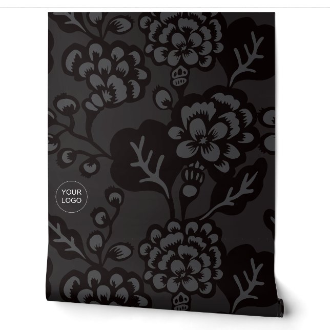 Grey and Black Vibrant and Bold Floral Pattern Wallpaper (Unrolling)