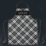 Grey and Black Watch Plaid Personalized Holiday Apron<br><div class="desc">Festive seasonal holiday apron features a classic grey,  black and white watch Scottish tartan plaid pattern with white serif monogram text that can be personalized with a name. Whether you're cooking Christmas dinner,  baking holiday cookies,  or doing dishes,  you'll look stylish this holiday season!</div>