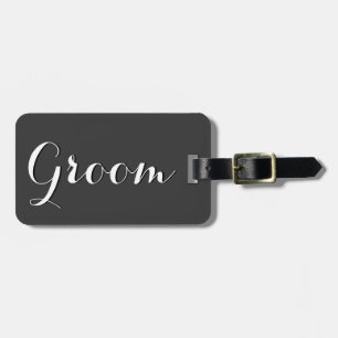 Grey and black wedding luggage tag for groom