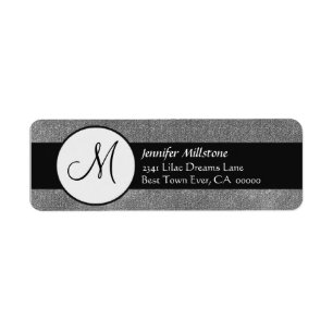 Grey and Black Wedding Monogram Address Label