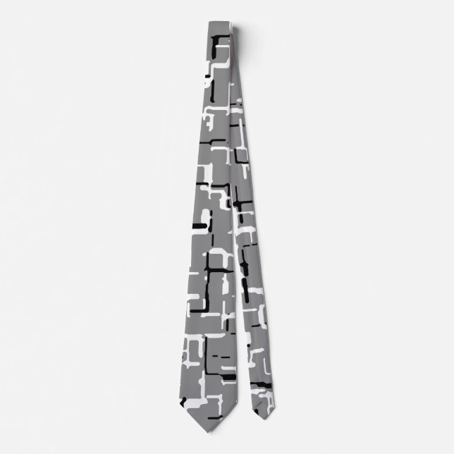 Grey and Black White Abstract Pattern Tie (Front)