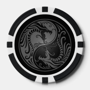 Grey and Black Yin Yang Dragon Poker Chips