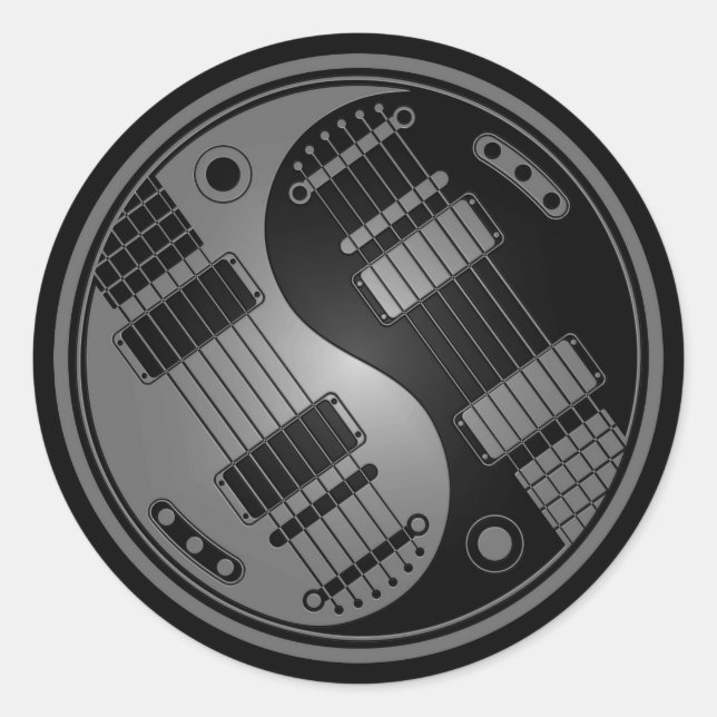 Grey and Black Yin Yang Guitars Classic Round Sticker (Front)