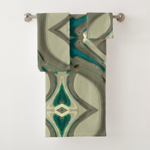 Grey and Blue Abstract Art Bath Towel Set